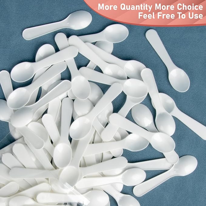 Mini Spoons - 100 Pcs Dessert Spoons Plastic Disposable Cutlery Small Plastic Spoons For Ice Cream Cake Jelly Pie Yogurt Dessert For Party Celebrations (100, WHITE)