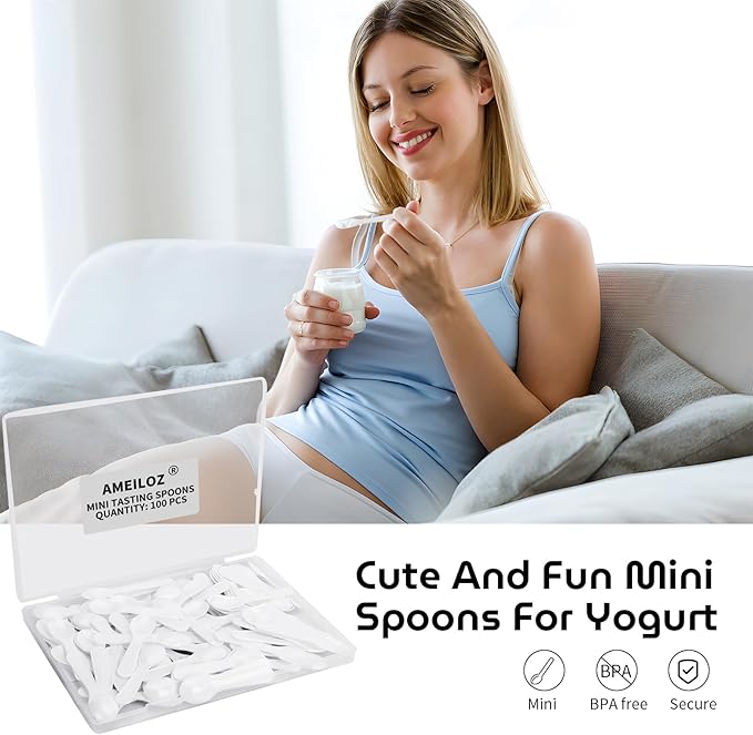 100PCS 3 Inch Mini Tasting Spoons Tiny Plastic Taster Spoon for Yogurt Pudding Jello Shots Ice Cream, Extra Little Sample Micro Spoons (White)