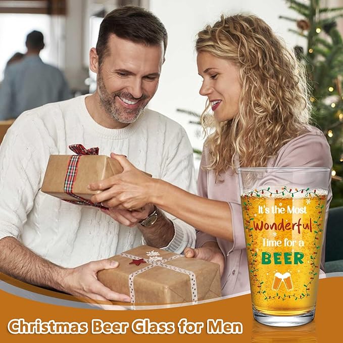 Futtumy It's the Most Wonderful Time for a Beer Glass, 17 OZ Beer Pint Glass, Funny Gifts for Men Beers Lovers Dad Father, Christmas Gifts for Men Women, Christmas Beers Glass for Xmas Party Birthday