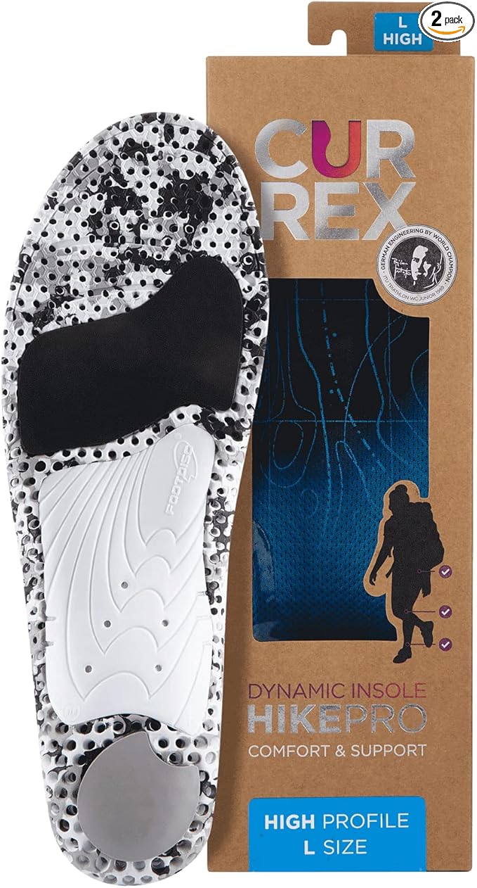 CURREX HikePro Insoles for Hiking Boots & Shoes – Shock Absorbing Inserts to Help Reduce Fatigue and Increase Performance – Anti-Slip Heel Surface for Stability – for Men & Women – High Arch, XS