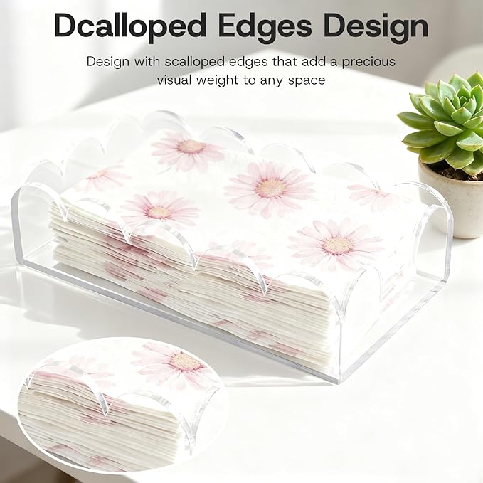 Acrylic Napkin Holder for Bathroom, Sleek Scalloped Design Guest Towel Holder, Disposable Holder Hand Towel Tray for Parties, Weddings, Party, Hotel, Restaurant and Kitchen 5 x 9 Inch 1 pcs