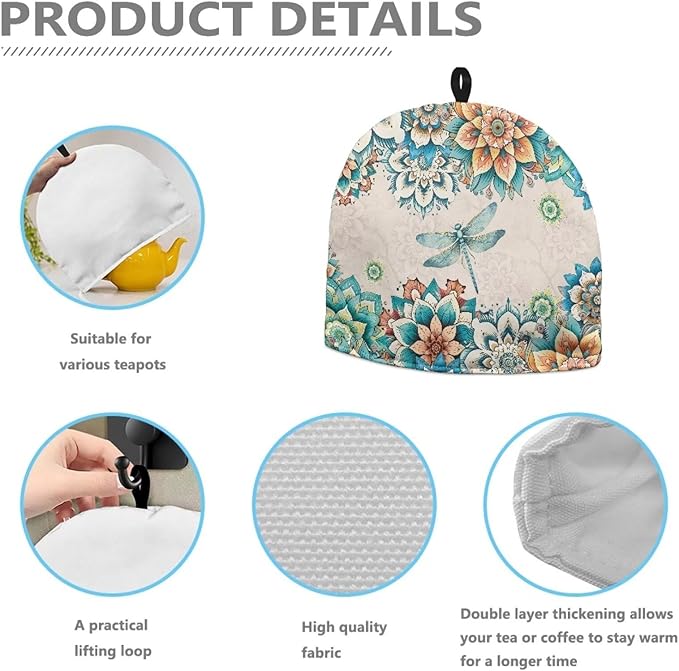 Dragonfly Tea Cozy for Teapot Mandala Tea Cozy for Teapot Insulated Bohemia Teapot Insulation Cover Triba Tea Pot Cozy for Women