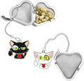Cute cat Tea infuser, 2pcs loose tea strainer, Heart shaped tea ball + animal pendant, reusable tea steeper makes afternoon tea meaningful (Big eyed Cat, 2PCS)