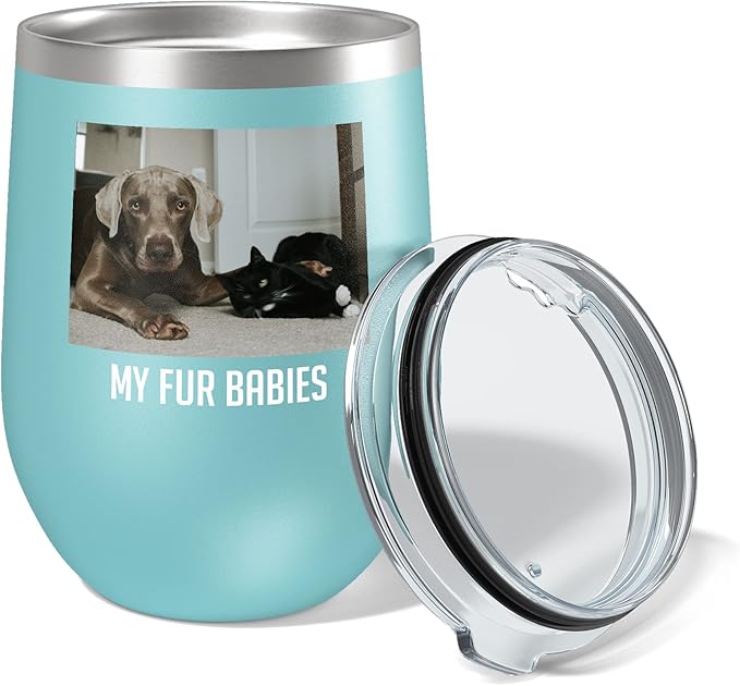 Personalized Mothers Day 12oz Photo Printed Insulated Stainless Steel Powder Coated Stemless Wine Tumbler with Lid, Customized Mum Gift Idea for Her, Custom Mom Coach Gifts Team Mom Dad (Teal)