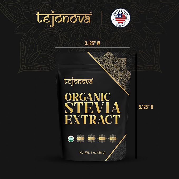 tejonova Organic Stevia Powder, 1oz, Stevia Sweetener, Stevia Organic from Stevia Leaf, Stevia Extract Powder, Zero Calorie Sweetener, Stevia Sugar Substitute, Pure Stevia No Additives, 200 Servings
