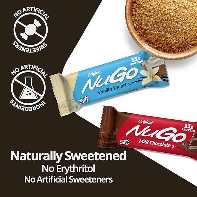 NuGo Protein Bar, NEW! Dulce De Leche 15 bars & Churro 15 bars, 11-15g Protein, Gluten Free, 30 Count