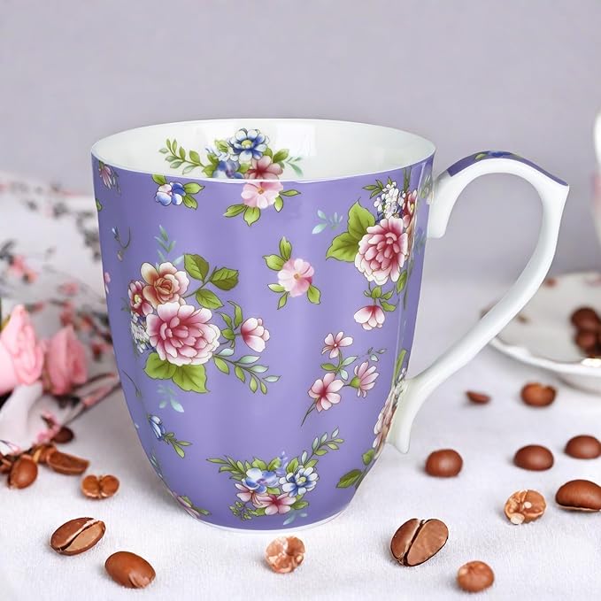 13oz Bone China Floral Mug Bone China Coffee Mugs Bone Teacup Christmas Mugs Birthday Gifts for Women Mom Friends Coworker