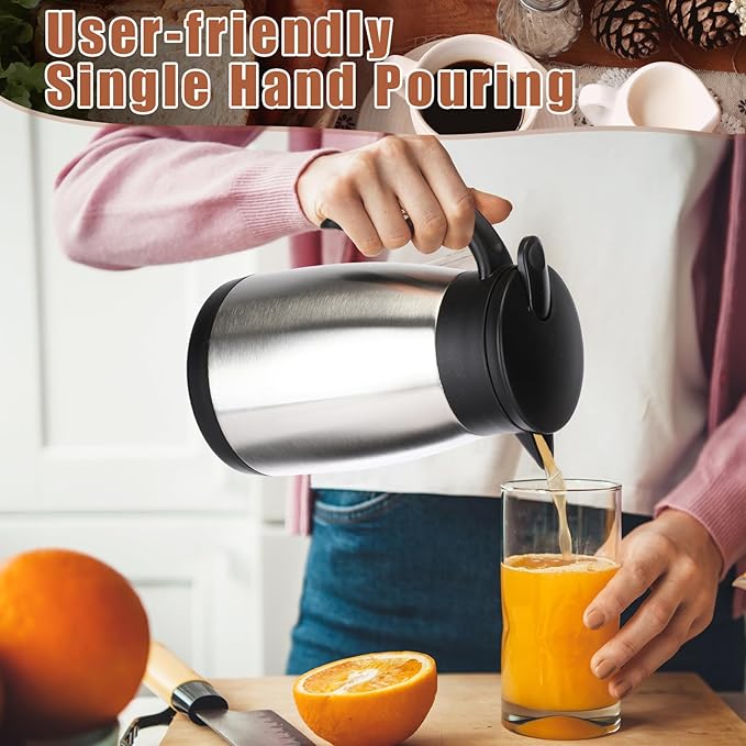 Uiifan 2 Pcs 25 Oz Thermal Coffee Carafe Stainless Steel Insulated Vacuum Coffee Carafes Double Walled Vacuum Thermal Pot Flask with Brushes for Keeping Cold Hot Tea Water Milk Home Office (Silver)