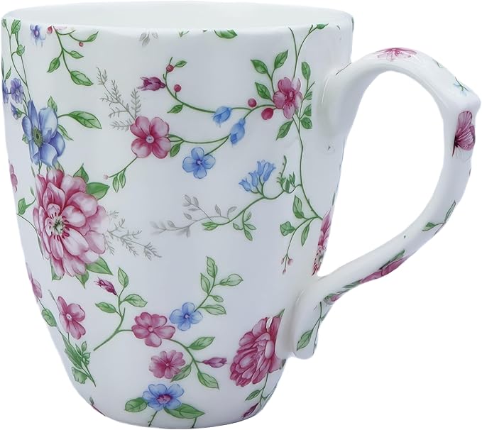 14oz Bone China Coffee Mug Floral Bone Mug Cute Coffee Mug Teacup for Women Mom Friend (Autumn floral)