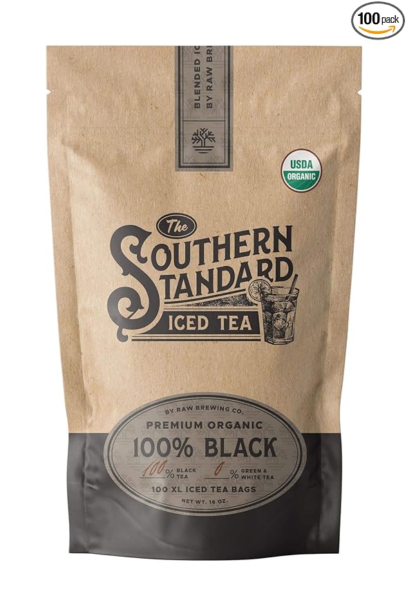 The Southern Standard - Premium Organic Iced Tea Bags - 100% Black Blend,100 XL Bags (1 Pound. Makes 50 gallons.)