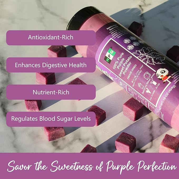 NPG 100% Pure Purple Sweet Potato Powder (Purple Yam Ube) 16 Ounces, All Natural Purple Dry Food Coloring Powder for Baking, Smoothies, Pasta, Tortillas, Vegan Gluten Free Non-GMO