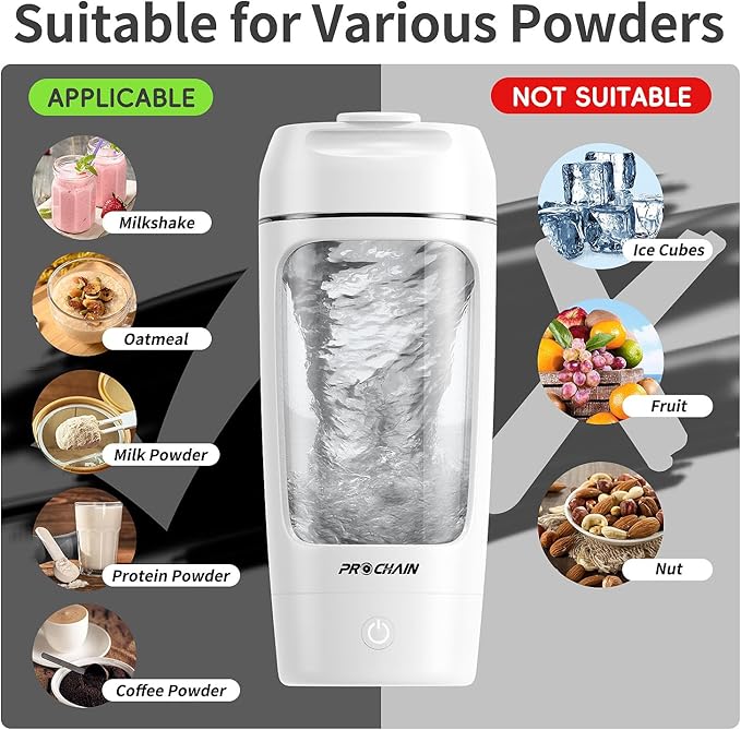 PROCHAIN Electric Protein Shaker Bottle, USB Rechargeable Protein Shakes Mixer, with Powder Storge Cup, Portable Water Drink Bottles for Gym Sport Workout, BPA-Free Tritan, 22oz