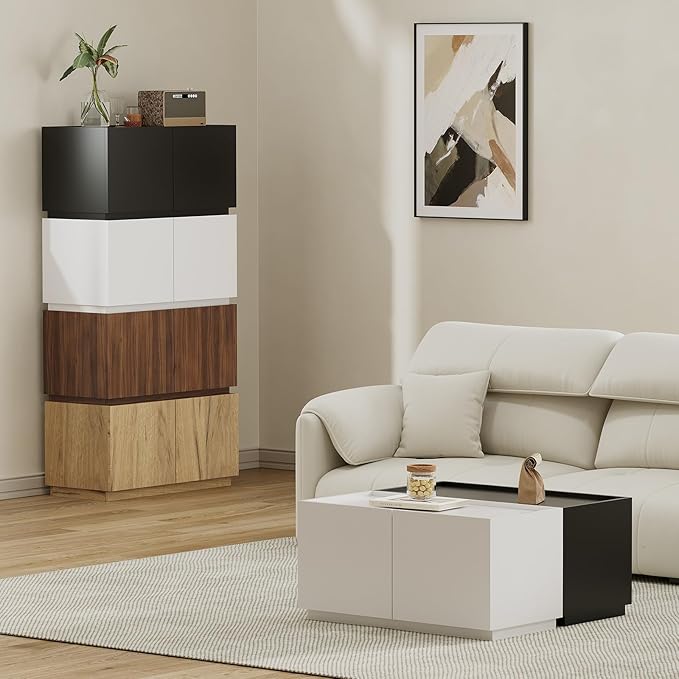 Stackable Small Storage Cabinet with 2 Doors - Modular Closet Solution and Short Storage Cabinet - Elegant Accent Cabinet for Home or Office Organization Oak