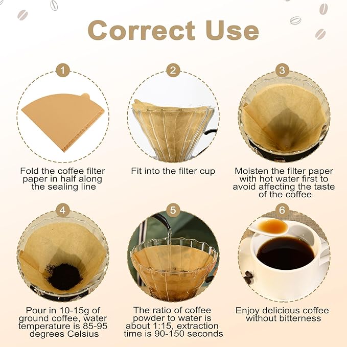 200 Count Coffee Filters 2, Cone Coffee Filters Size 02, Natural Unbleached Pour Over Coffee Filter 2-4 Cup, Disposable Coffee Filter Paper for V60 Pour Over Coffee Dripper and Drip Coffee Maker