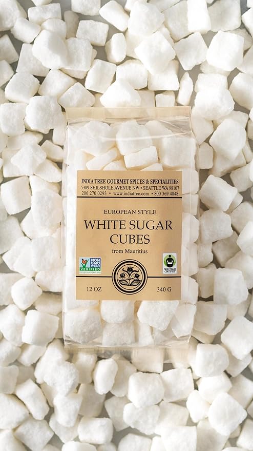 India Tree White Sugar Cubes Mauritius 12 oz Bag – Pure Cane Non-GMO Raw Sweetener for Coffee Tea Baking Espresso Beverages Desserts Entertaining Cooking