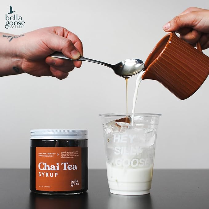 Bella Goose Chai Tea Syrup for Coffee (16oz) - Homemade Chai Tea Latte Syrup with Pure Cane Sugar, Vanilla & Spices - Clean Ingredient - No Artificial Flavors, Oils or Dyes Syrups for Coffee Drinks
