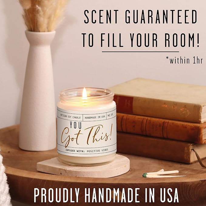 You Got This Gift for Women - 'You Got This' Soy Candle, w/Vanilla, Coconut & Citrus I Positive Vibes Candles for Women I Motivational Desk Decor I Inspirational Decor I 9oz Jar, 50Hr Burn, USA Made