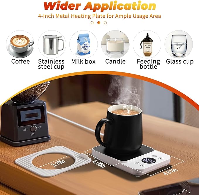 Cup Warmer for Coffee - Fastest Heating, Coffee Cup Warmer for Desk Auto Shut Off, 1-12h Timer for Scheduled Start, Electric Beverage Warmer for Coffee, Tea & Candles (White, NO Cup)