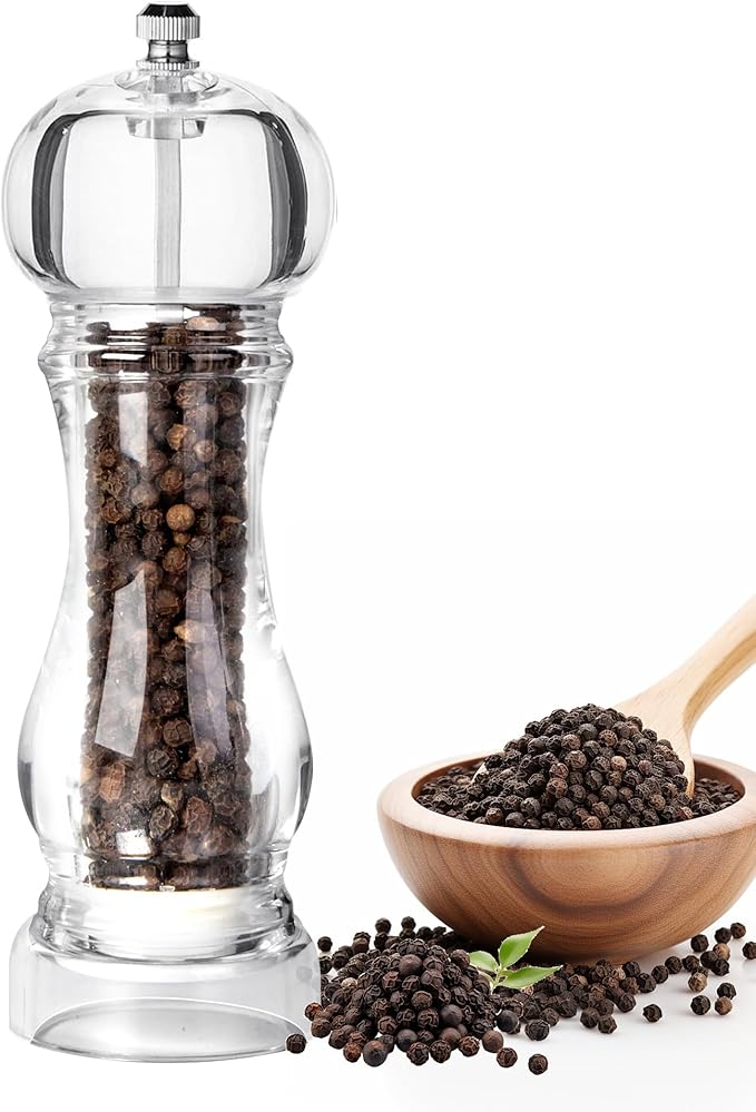 LHS 6 Inch Pepper Mill Grinder Salt Grinder, Arcylic Peppercorn Grinders with Adjustable Coarseness-Clear