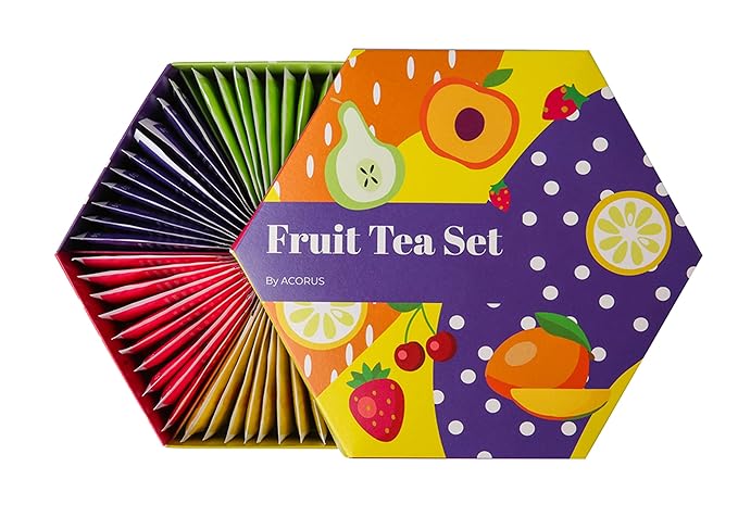 ACORUS Fruit Luxury Tea Set - Assorted Fruit and Herbal Teas Box, Tea Gift Set for Women and Tea Lovers, Large Variety Pack, 6 Flavor Sampler, 60 Bags