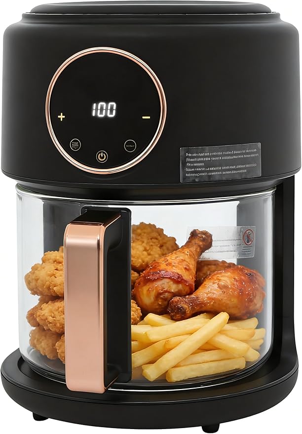 Air Fryer,3.8 Quart Transparent Air Fryer Oven,Adjustable Temperature,8 Preset Cooking Options,60 Min Auto,for Roast, Broil, Dehydrate & More for Quick, Easy Meals,Black