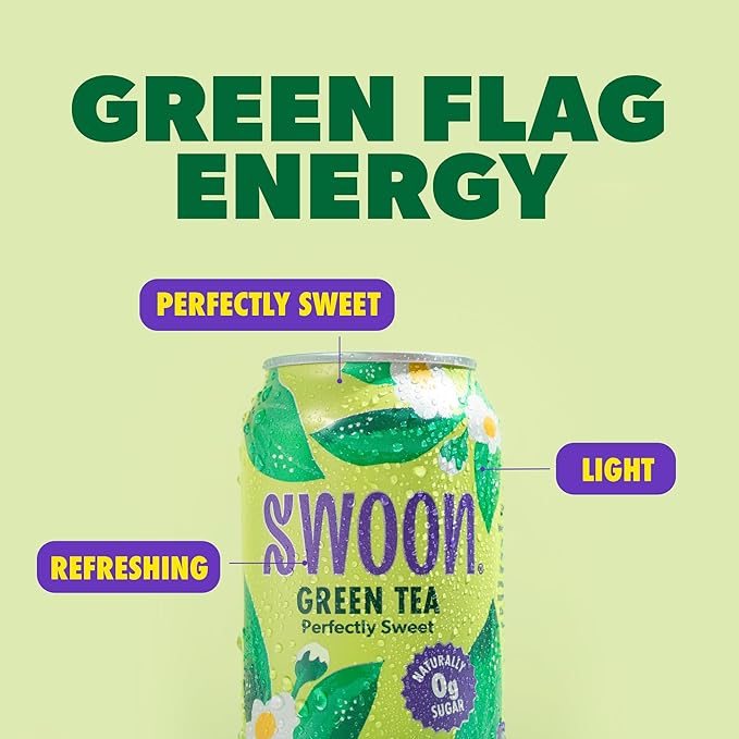 Swoon Perfectly Sweet Green Tea | Zero Sugar, Lightly Caffeinated & Refreshing | Keto, Paleo, Vegan, Non-GMO & Gluten-Free | Naturally Sweetened with Monk Fruit & Stevia | Only 5 Calories (12 Fl Oz, 12-Pack)