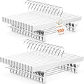 HOUSE DAY Premium Wooden Pants Skirts Hangers, Solid Wood Trousers Bottom Hanger with 2-Adjustable Clips, Clip Hangers for Slacks, Jeans, Shorts (White, Pack of 100)