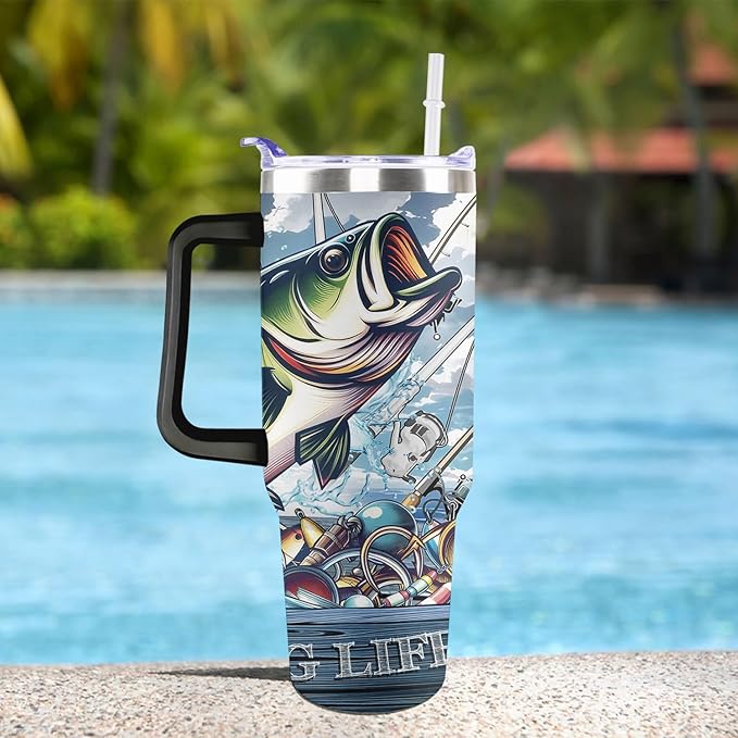 Fishing Gifts For Men 40oz Fishing Travel Tumbler for Fishings Lover Fathers Day Fishings Gift For Dad Grandpa Husband as Christmas Birthday Presents Lover Cup With Handle