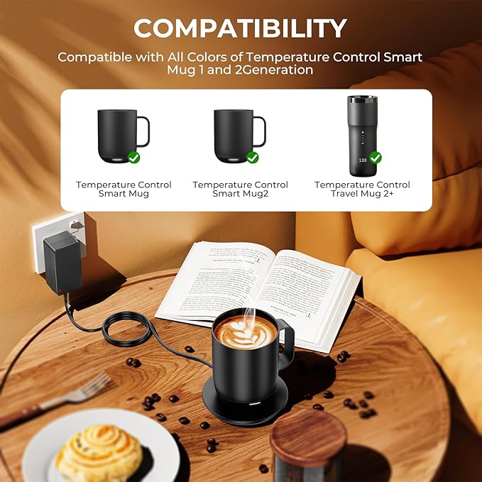 Charging Coaster 2 Compatible with Temperature Control Smart Mug 2 and 1 - Mug Power Cord - Charger Dock Base for Wireless Warmer Cup Accessories - Black