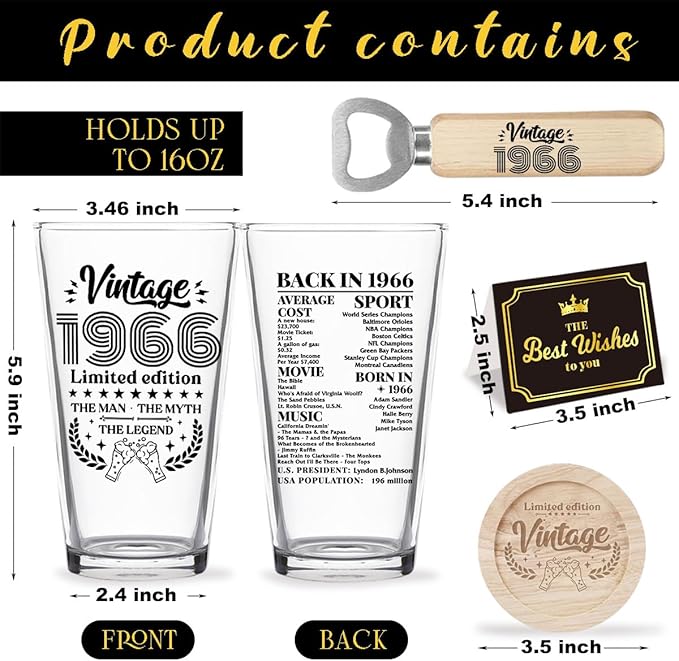 Funny 60th Birthday Gifts for Men 60 Year Old Birthday Gifts for Vintage 1966 Beer Drinking Glass Happy Anniversary 60th Birthday Party Supplies Decorations Gifts - 2026
