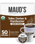 Maud's Organic Dark Roast Coffee Pods, 50 ct, Fair Trade & Single Origin Recyclable Single Serve Pods – 100% Arabica Coffee, Compatible with Keurig K Cups Maker