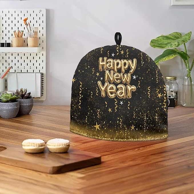 Happy New Year Teapot Insulation Cover Small Tea Pot Cozy Cover with Keep Warming Cotton Teapot Dust Cover Tea Cosy Kitchen Accessories for Home Decor Kettle Cover for Women