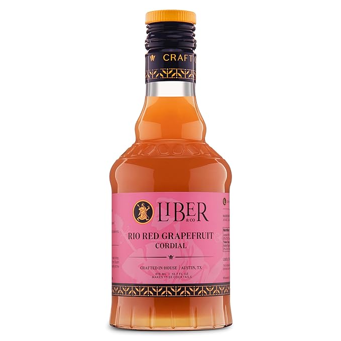 Liber & Co. Rio Red Grapefruit Cordial - Craft Cocktail Mixer with 60% Texas Grapefruit Juice & Cold-Pressed Essential Oils - Perfect for Palomas, Hemingway Daiquiris & Tequila Cocktails - Makes 25 Drinks (12.7 oz)