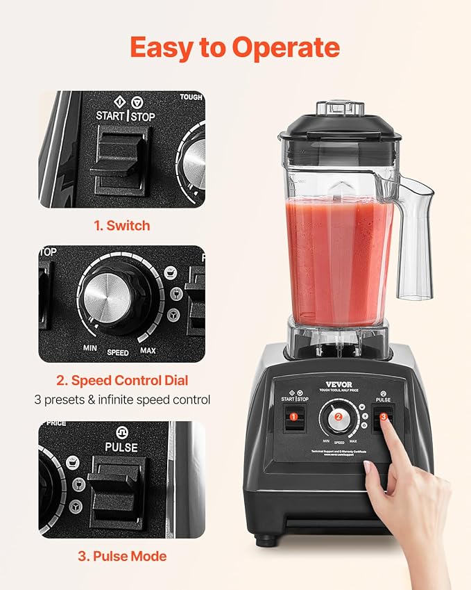 VEVOR Blender for Smoothies, 61 oz 1400W, Professional Blender with Powerful Motor, Multi-Functional Food Processing for Smoothie/Milkshake/Juice, Fits for Kitchen