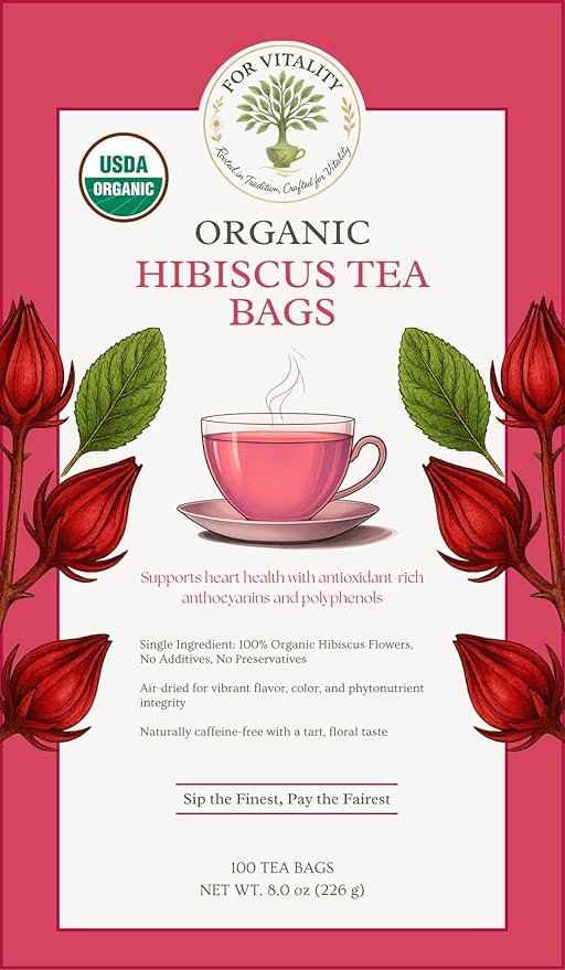 Organic Hibiscus (Roselle or Jamaican Sorrel) Tea (100 tea bags | 8 oz | 226g)