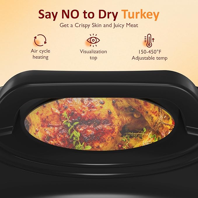 Sunvivi Electric Roaster Oven with Visible Self-Basting Lid, 24 Quart Turkey Roaster Oven with Removable Pan and Rack,Stainless Steel,Silver