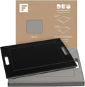 PLACEsMAT 2-in-1 Faux Leather Placemat & Serving Tray | Reversible Design, Lays Flat & Easy to Clean | Ottoman Food Tray, Perfect Housewarming Gift, 18” x 14” (Grey & Black, Set of 4)