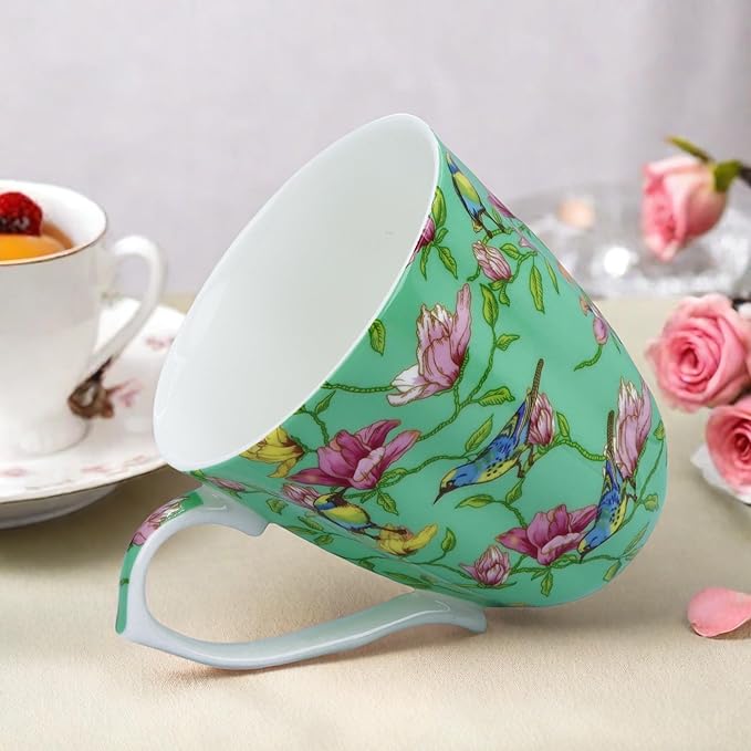 13oz Bone China Floral Mug Bone China Coffee Mugs Bone Teacup Christmas Mugs Birthday Gifts for Women Mom Friends Coworker