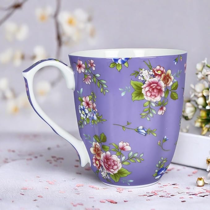 13oz Bone China Floral Mug Bone China Coffee Mugs Bone Teacup Christmas Mugs Birthday Gifts for Women Mom Friends Coworker
