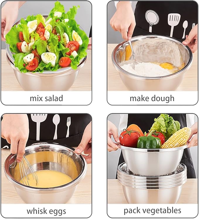 Stainless Steel Salad Bowls 54Oz Large Lightweight Unbreakable Cereal Bowls Set Non-Toxin Dishwasher Safe BPA Free and Healthy (4)