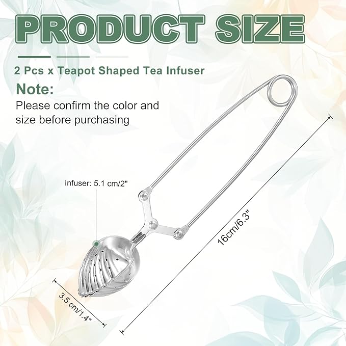 uxcell 2 Pcs Tea Infuser, Stainless Steel Loose Leaf Tea Infuser Filter for Cup and Teapot, Long Handle Tea Steeper Strainers for Tearoom Office Home, Shell shaped, Silver