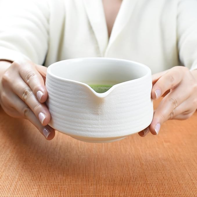 Artcome Matcha Tool Set - Complete Kit with Matcha Bowl with Spout, Bamboo Whisk, Tea Scoop, Whisk Holder, Scoop Holder, Tea Cloth & Powder Strainer, Porcelain White
