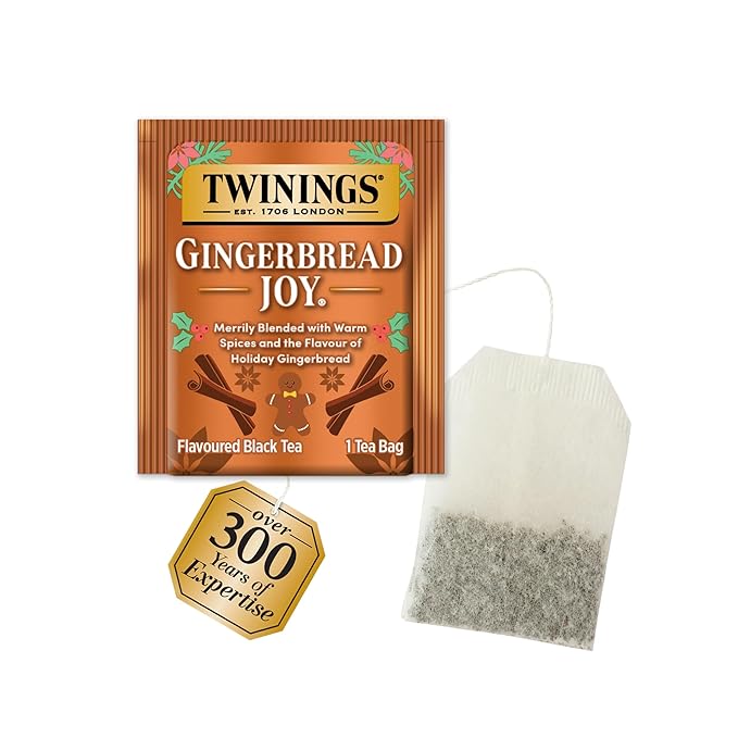 Twinings Gingerbread Joy Black Tea Individually Wrapped Bags, 20 Count (Pack of 3), Ginger & Cinnamon, Caffeinated, Enjoy Hot or Iced | Packaging May Vary