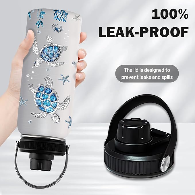 Sea Turtle Gifts, 32 oz Insulated Water Bottle, Stainless Steel Sports Travel Bottles, Ocean Turtle Water Bottles Gifts for Women Men (1pcs)