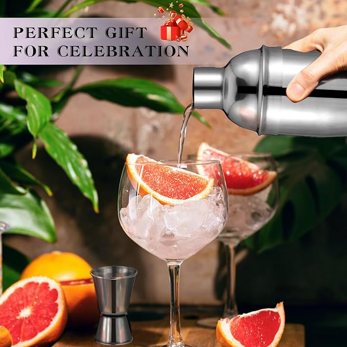 Cocktail Shaker Set, 6-Piece Mixology Bartender Kit Premium Shakers Bartending: Martini Shaker Jigger Mixing Spoon Muddler 2 Pourers Bar Tools Set with Built-in Bartender Strainer for Drink Shaker