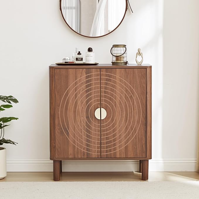 Sideboard Buffet Cabinet, Kitchen Sideboard Cabinet with 2 Doors and Adjustable Shelf, Wood Coffee Bar Console Table for Living Room, Dining Room, Hallway (Walnut)