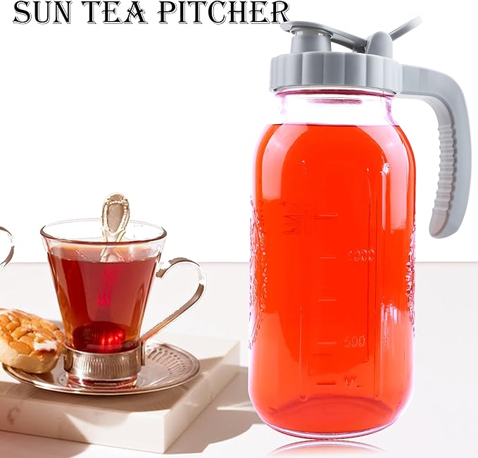 64 Oz Mason Jar Pitcher With Lid 2 Set Wide Mouth Half Gallon Glass Pitchers 2 Quart Cold Boiling Water Jug For Coffee,Lemonade, Iced Tea,Homemade Drinks,Milk,Juice Storage Container For Refrigerator