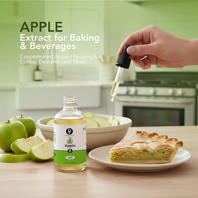 Dolce Flav Apple Extract – 8 Ounce Oil-Soluble Kosher, Sugar-Free, Concentrated Crisp Apple Flavoring for Baking, Chocolates & Desserts
