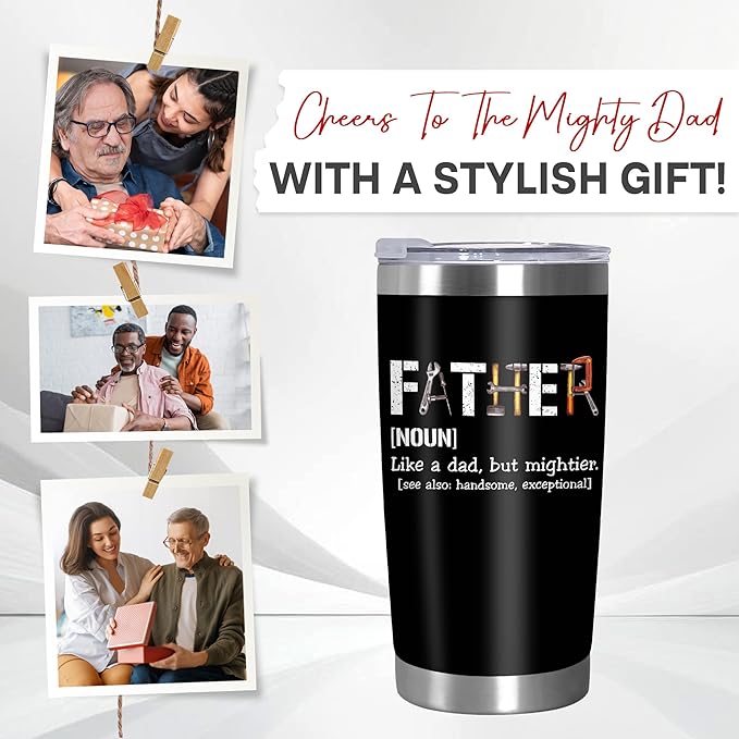 TEEZWONDER Christmas Birthday Gifts for Dad from Daughter Son - Stainless Steel Insulated Coffee Tumbler with Lid 20 oz - Funny Gifts from Kids, Mens Birthday Gift Ideas