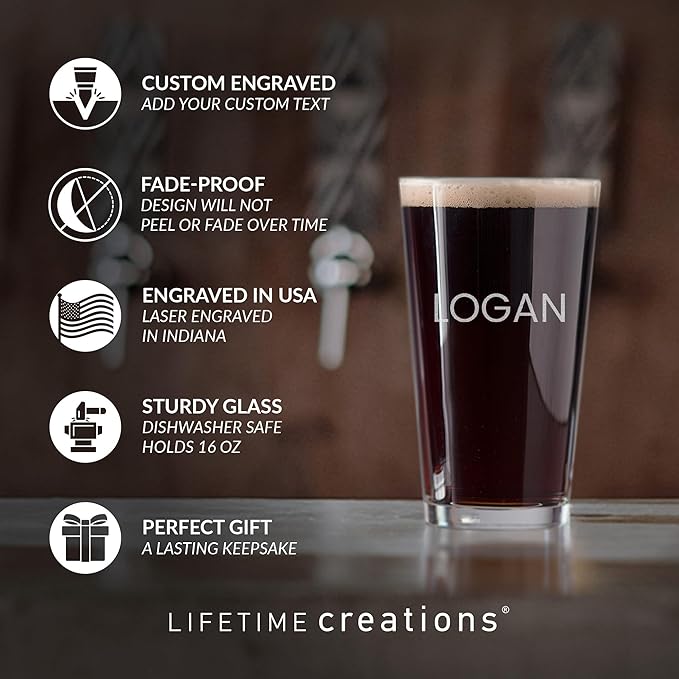 Lifetime Creations Engraved Personalized Name Pint Glass - Custom 16 oz Beer Glass Etched with Name, Made in USA